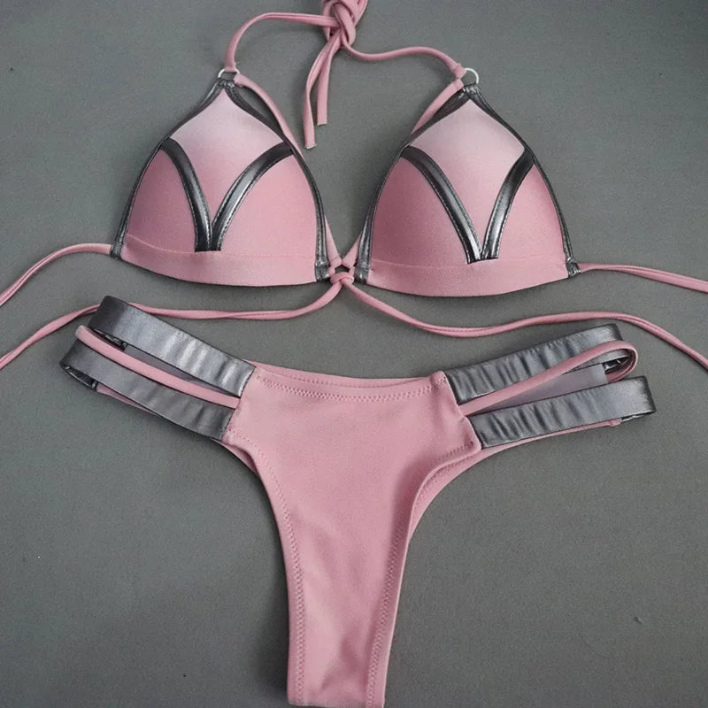 Biquíni de fio dental com efeito push-up tanga brasileira