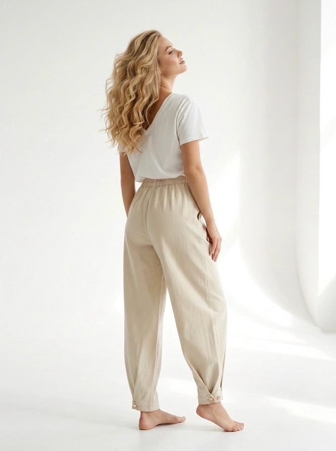 Calças palazzo de cintura alta com cinto
