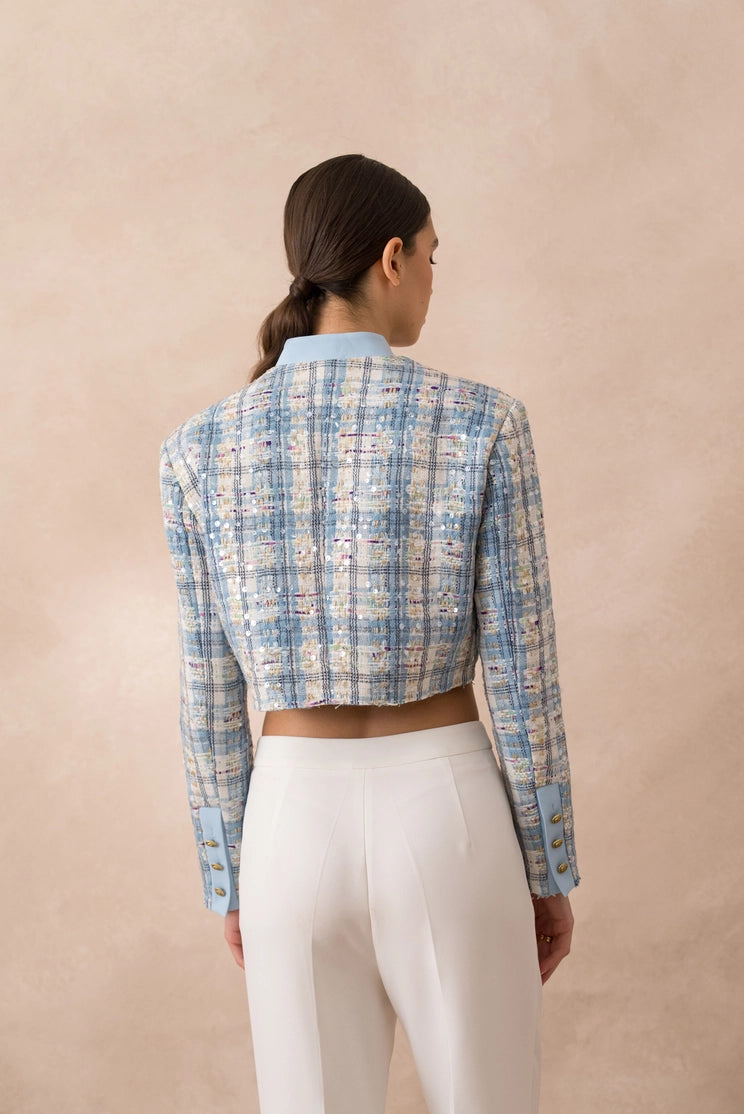 Jaqueta Cropped Celeste Tweed