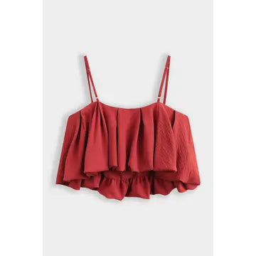 Top Curto Plissado Efeito Balão com Alças Finas
