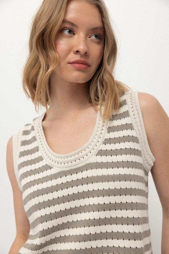 Colete de Malha Navy & Chalk às Riscas - Lanidor