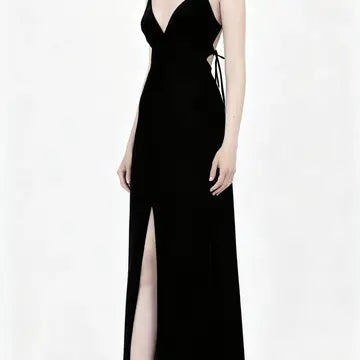 Vestido Longo Fluido com Brilho Acetinado