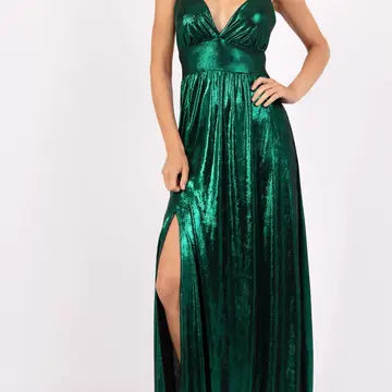 Vestido Longo Fluido com Brilho Acetinado