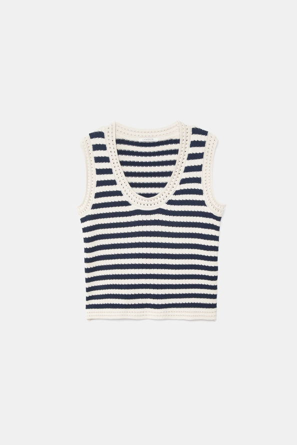 Colete de Malha Navy & Chalk às Riscas - Lanidor