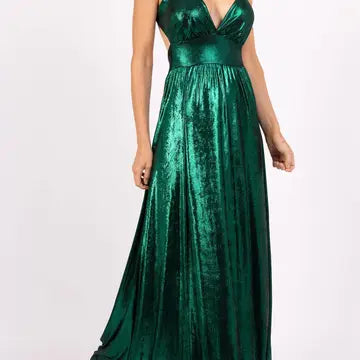 Vestido Longo Fluido com Brilho Acetinado