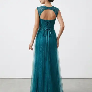 Vestido de Cerimónia Sereia em Renda e Tule Verde Esmeralda