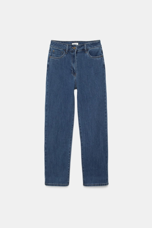 Jeans Cropped com Bainha Contrastante em Listras - Lanidor