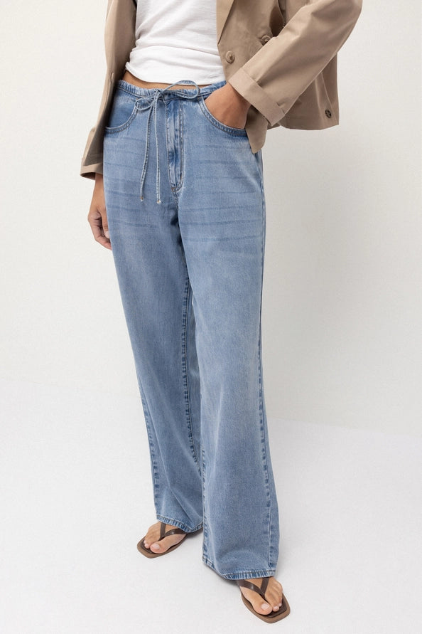 Jeans Wide Leg Soft Blue com Cordão - Lanidor