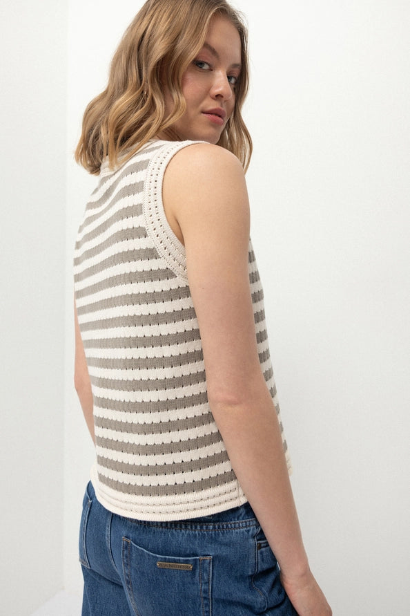 Colete de Malha Navy & Chalk às Riscas - Lanidor