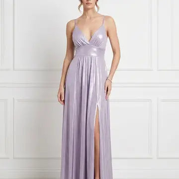 Vestido Longo Fluido com Brilho Acetinado