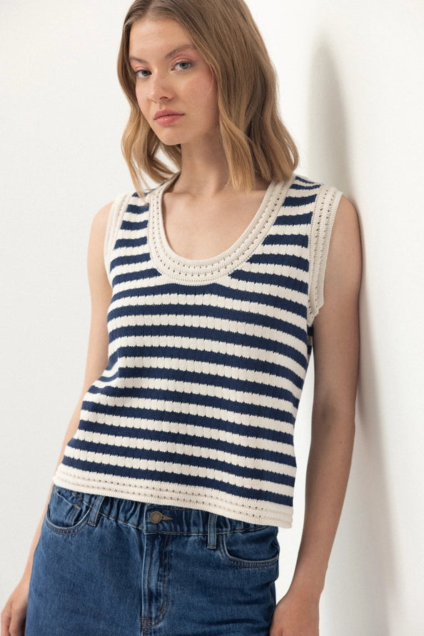 Colete de Malha Navy & Chalk às Riscas - Lanidor