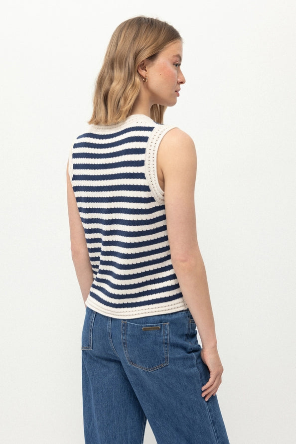 Colete de Malha Navy & Chalk às Riscas - Lanidor