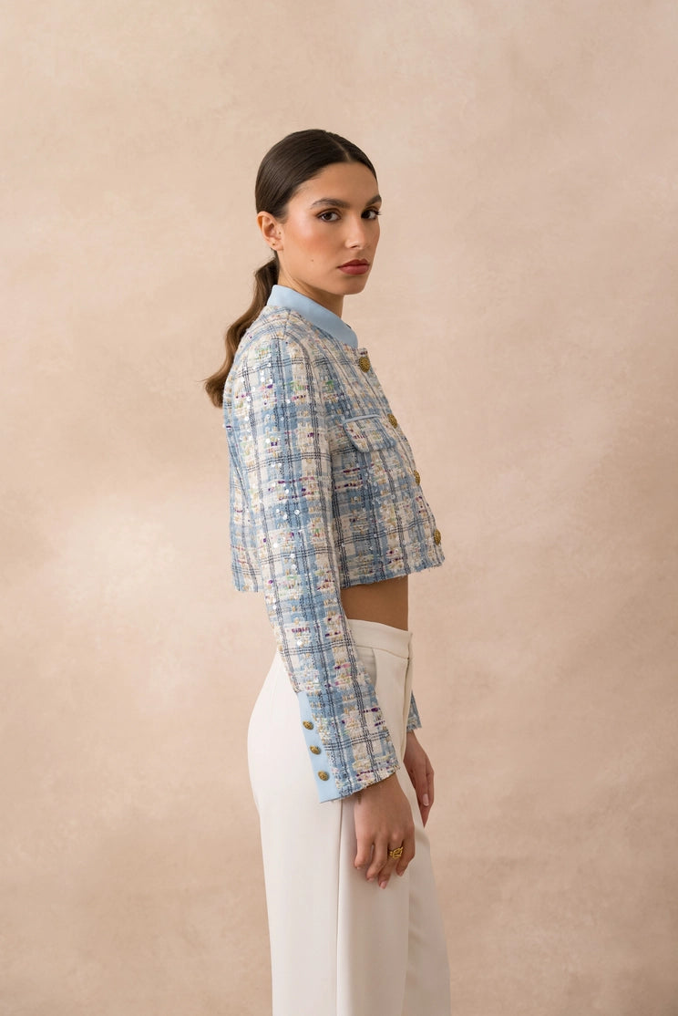 Jaqueta Cropped Celeste Tweed