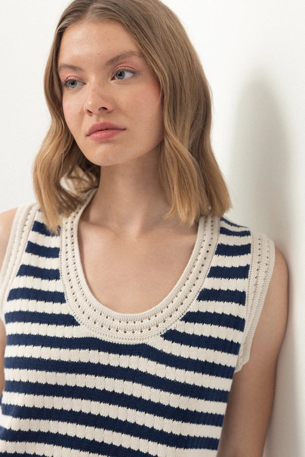 Colete de Malha Navy & Chalk às Riscas - Lanidor