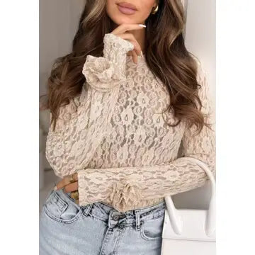 Top de Renda Floral com Aplicação de Rosas Tridimensionais