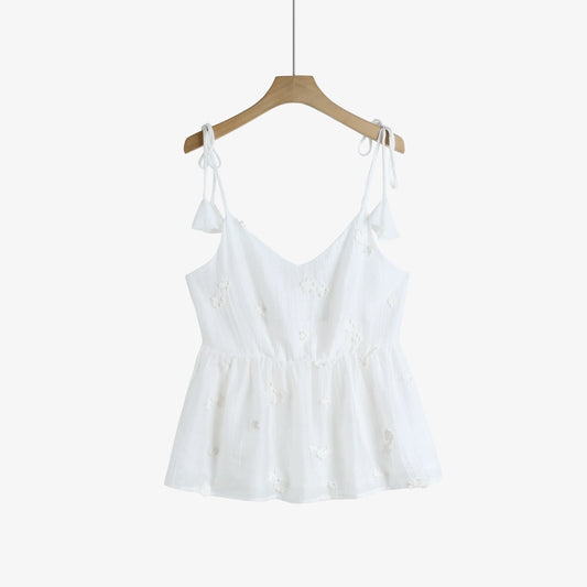 Top Bordado Floral com Alças de Tassel