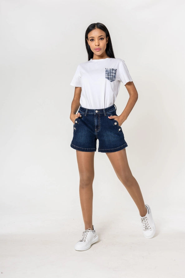 Calções Denim Sailor Chic com Elastano