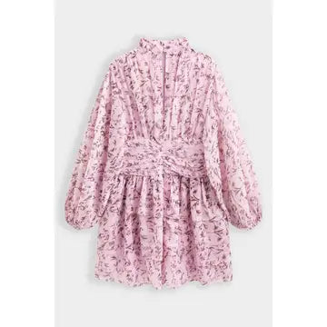 Vestido Curto Fluido Romântico com Estampa Floral e Gola Alta
