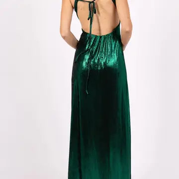 Vestido Longo Fluido com Brilho Acetinado