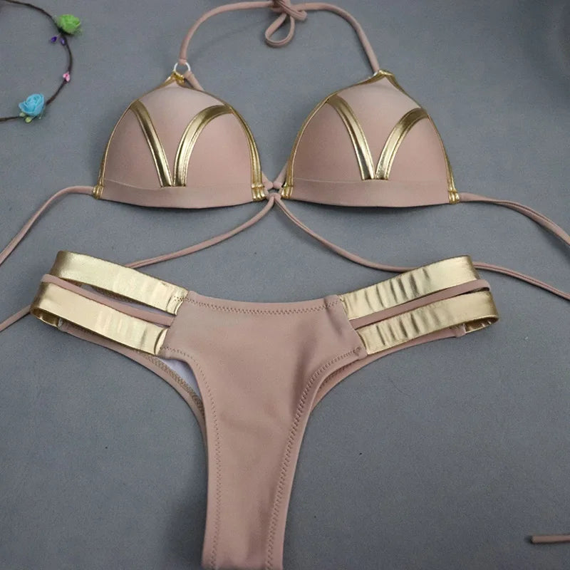 Biquíni de fio dental com efeito push-up tanga brasileira