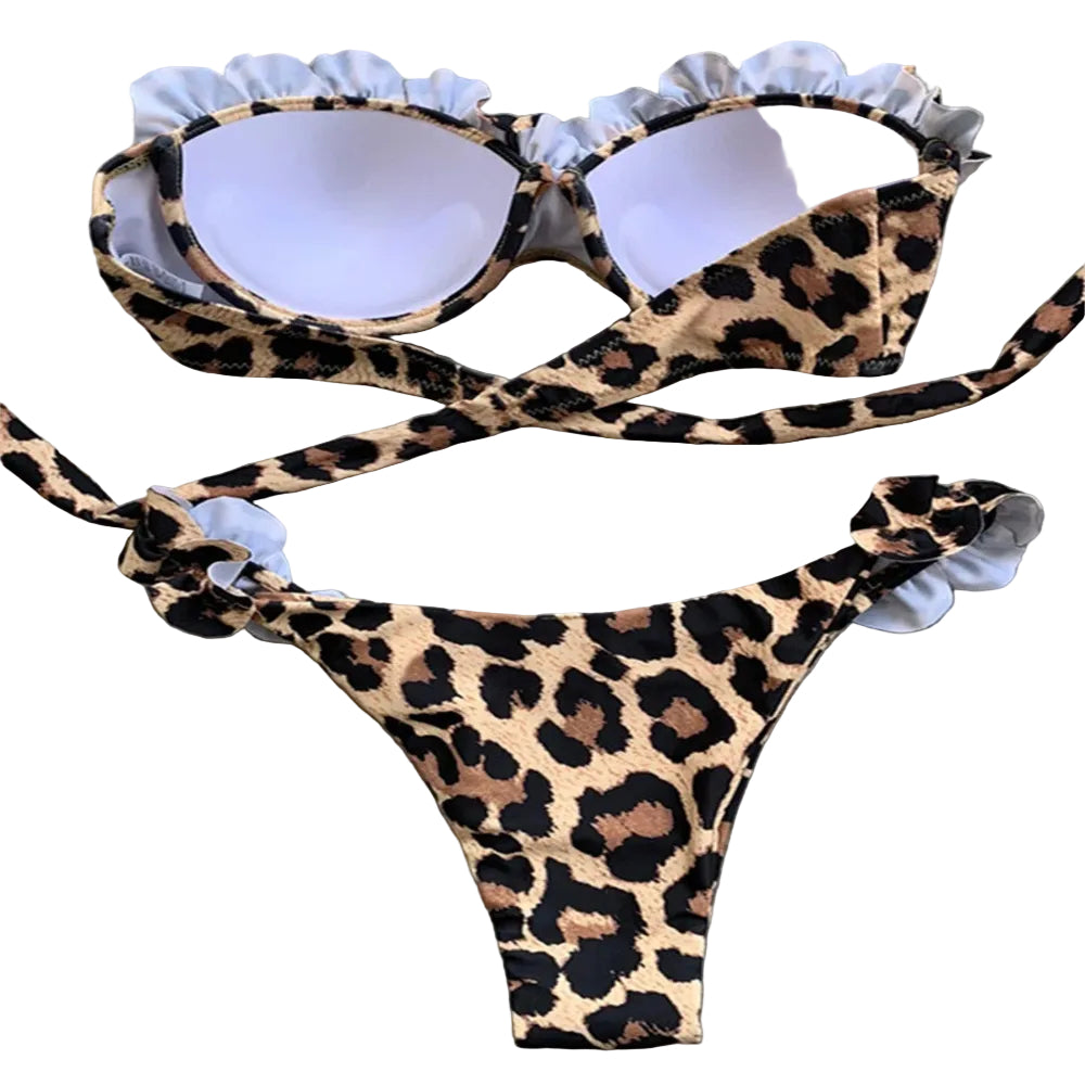 Biquíni push-up com padrão leopardo, estilo brasileiro