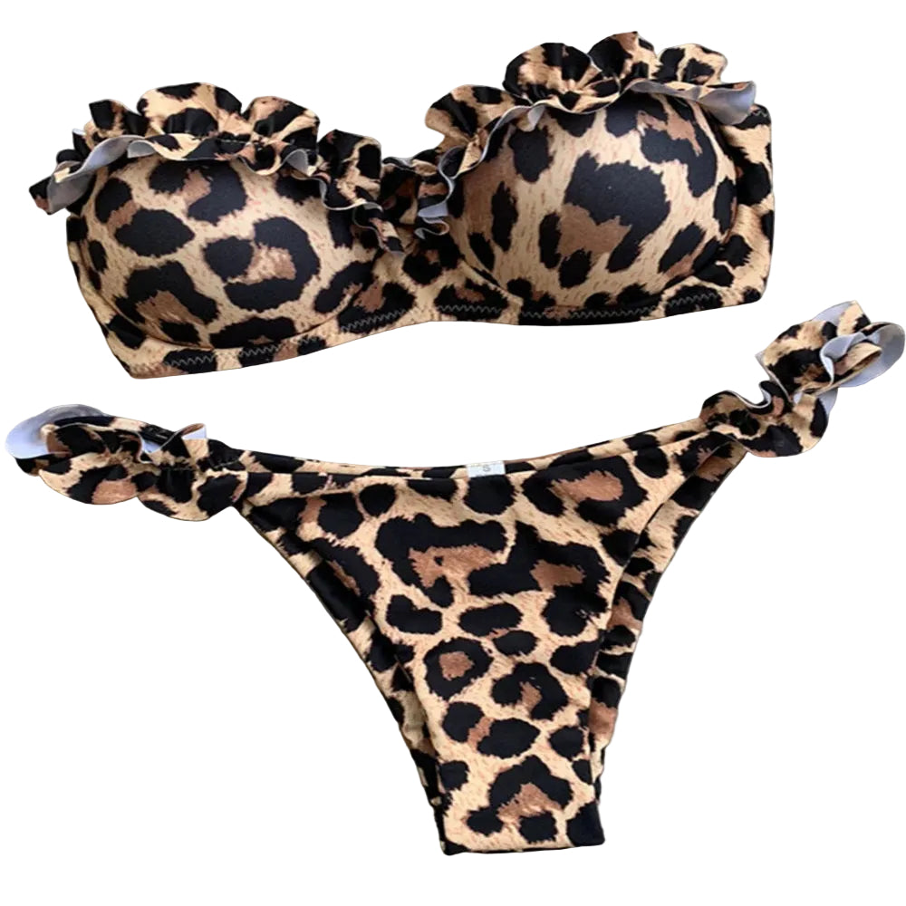 Biquíni push-up com padrão leopardo, estilo brasileiro