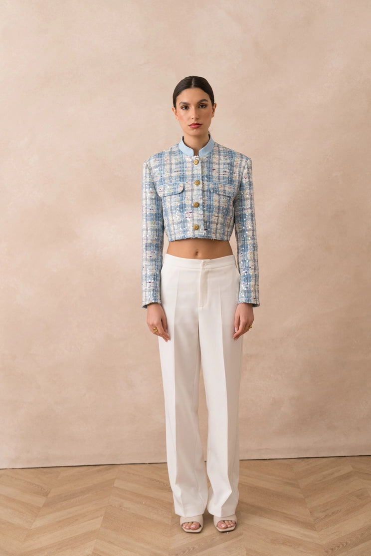 Jaqueta Cropped Celeste Tweed