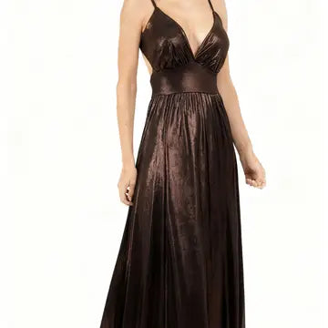 Vestido Longo Fluido com Brilho Acetinado