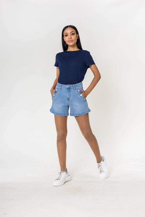 Calções Denim Sailor Chic com Elastano