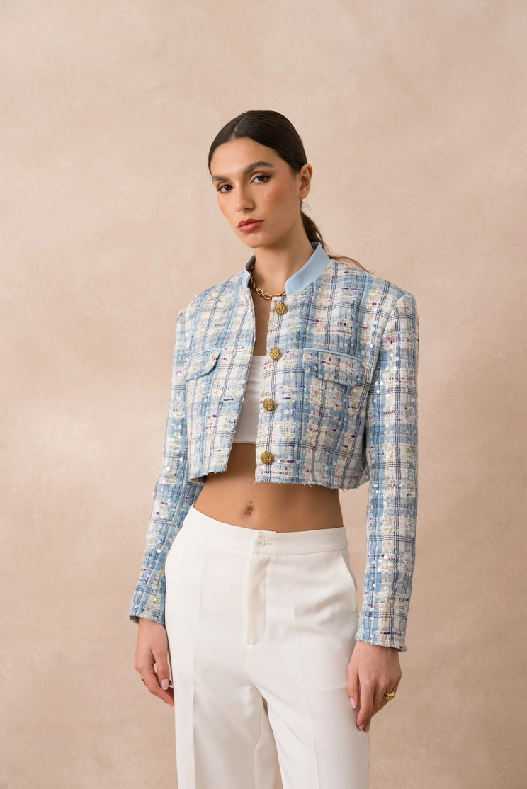 Jaqueta Cropped Celeste Tweed