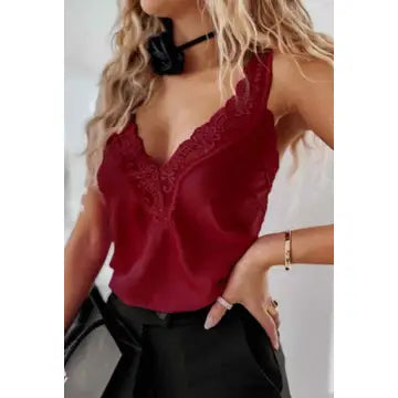 Top de Alças Acetinado com Detalhe em Renda Premium