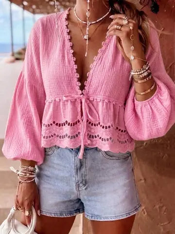 Top Boho Chic em Gaze de Algodão Romântico