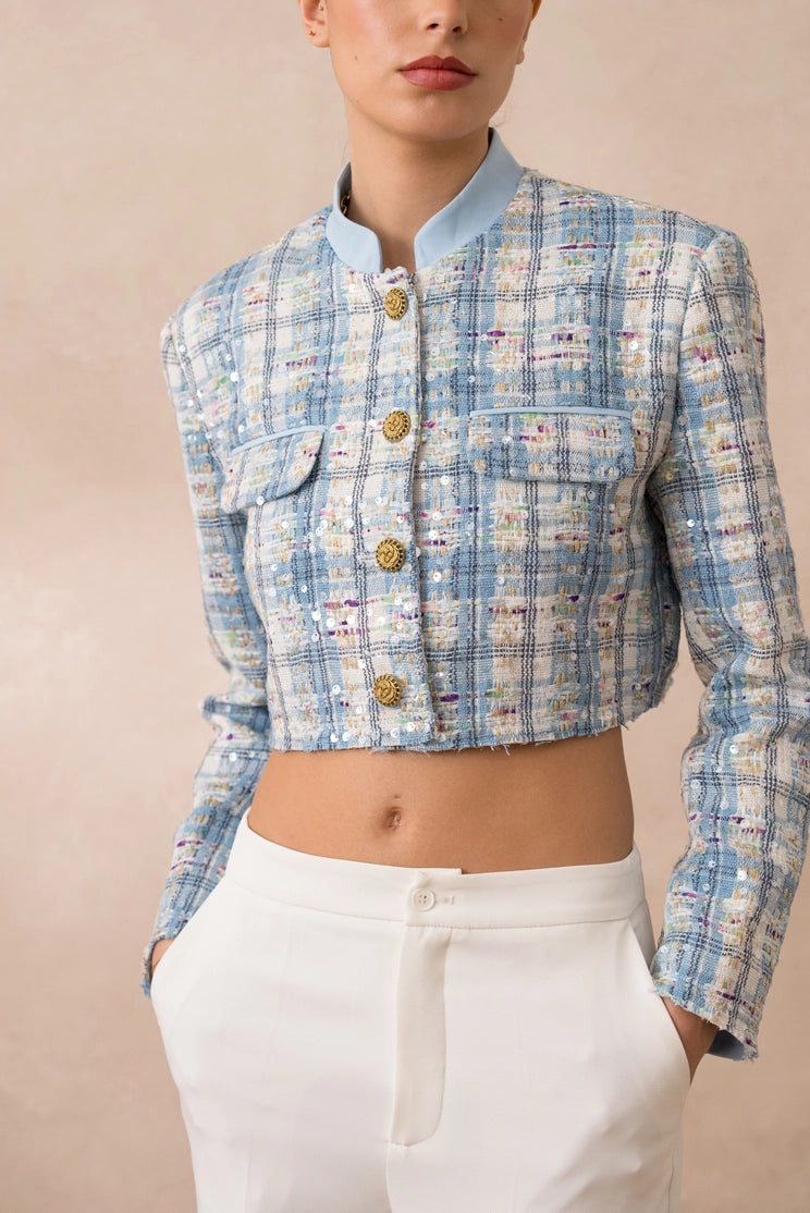 Jaqueta Cropped Celeste Tweed