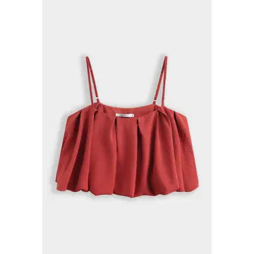 Top Curto Plissado Efeito Balão com Alças Finas