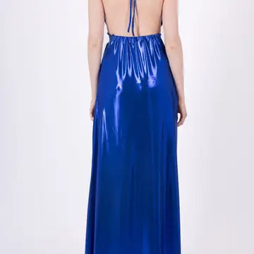 Vestido Longo Fluido com Brilho Acetinado