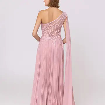 Vestido de Noite Assimétrico com Capa Fluida
