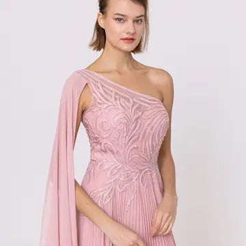 Vestido de Noite Assimétrico com Capa Fluida