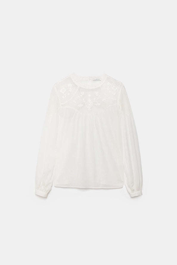Blusa Romântica com Bordados e Renda - Lanidor