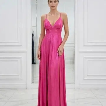 Vestido Longo Fluido com Brilho Acetinado
