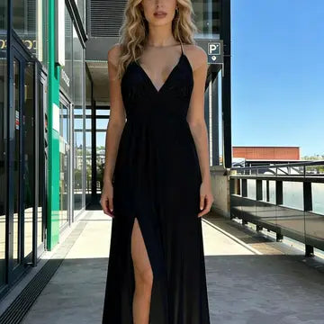 Vestido Longo Fluido com Brilho Acetinado